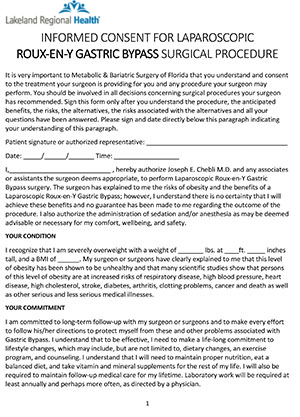 Laparoscopic Gastric Bypass Forms